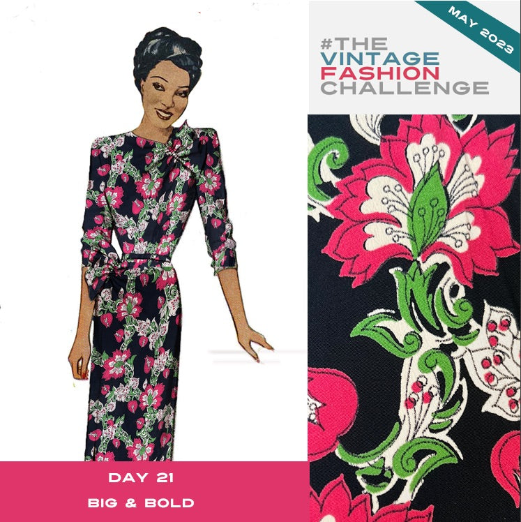 1940s-Early 1950s Bold Pink Floral Rayon