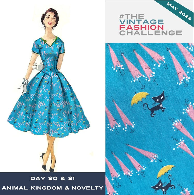 1950s Cats with Umbrellas Novelty Print