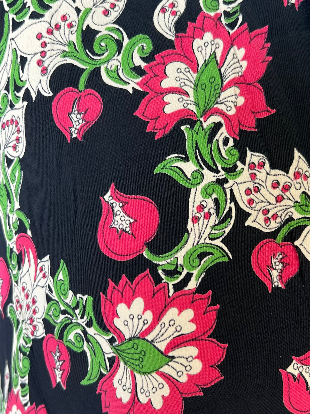 1940s-Early 1950s Bold Pink Floral Rayon