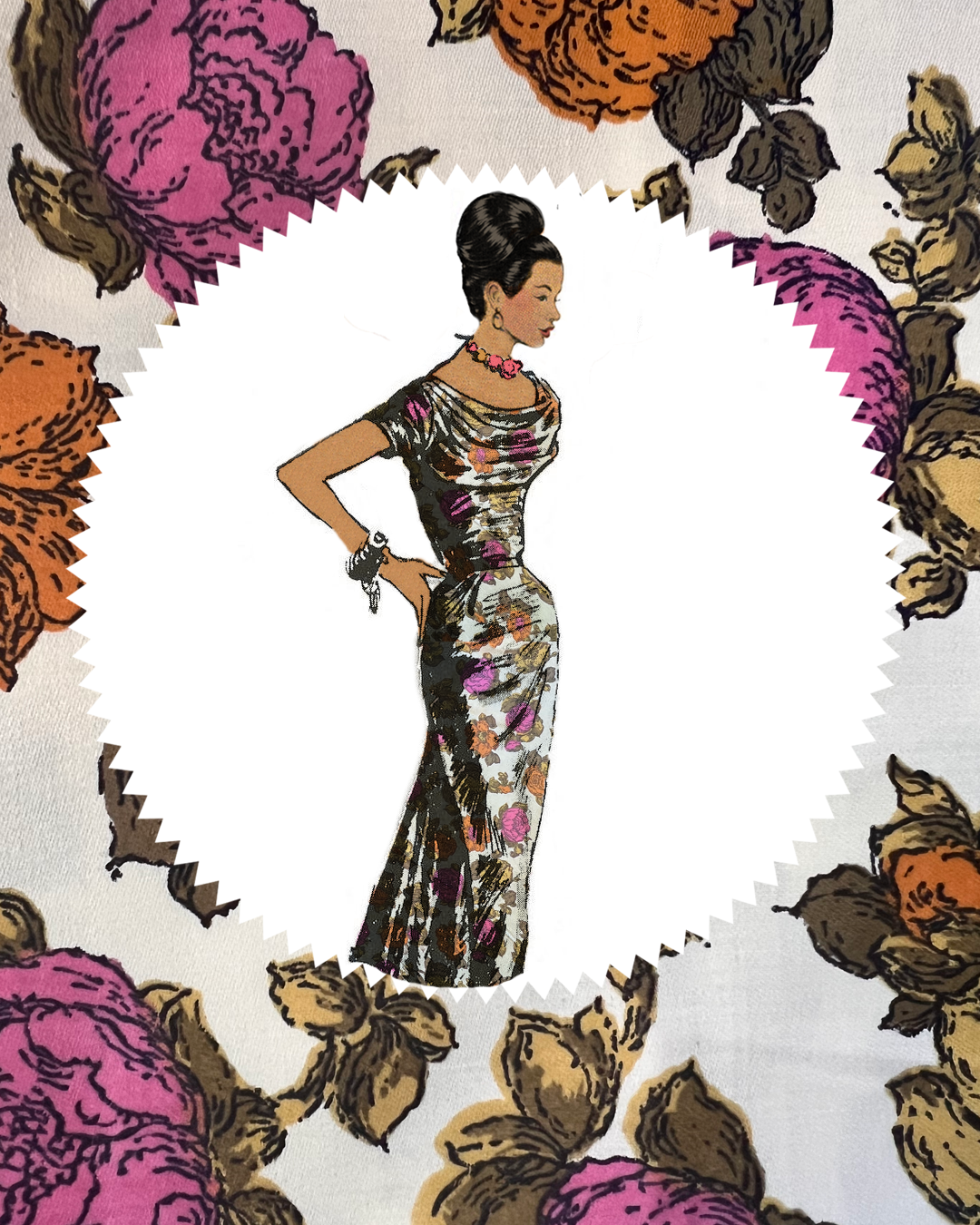 RESERVED Late 1950s - Early 1960s Floral Polished Cotton