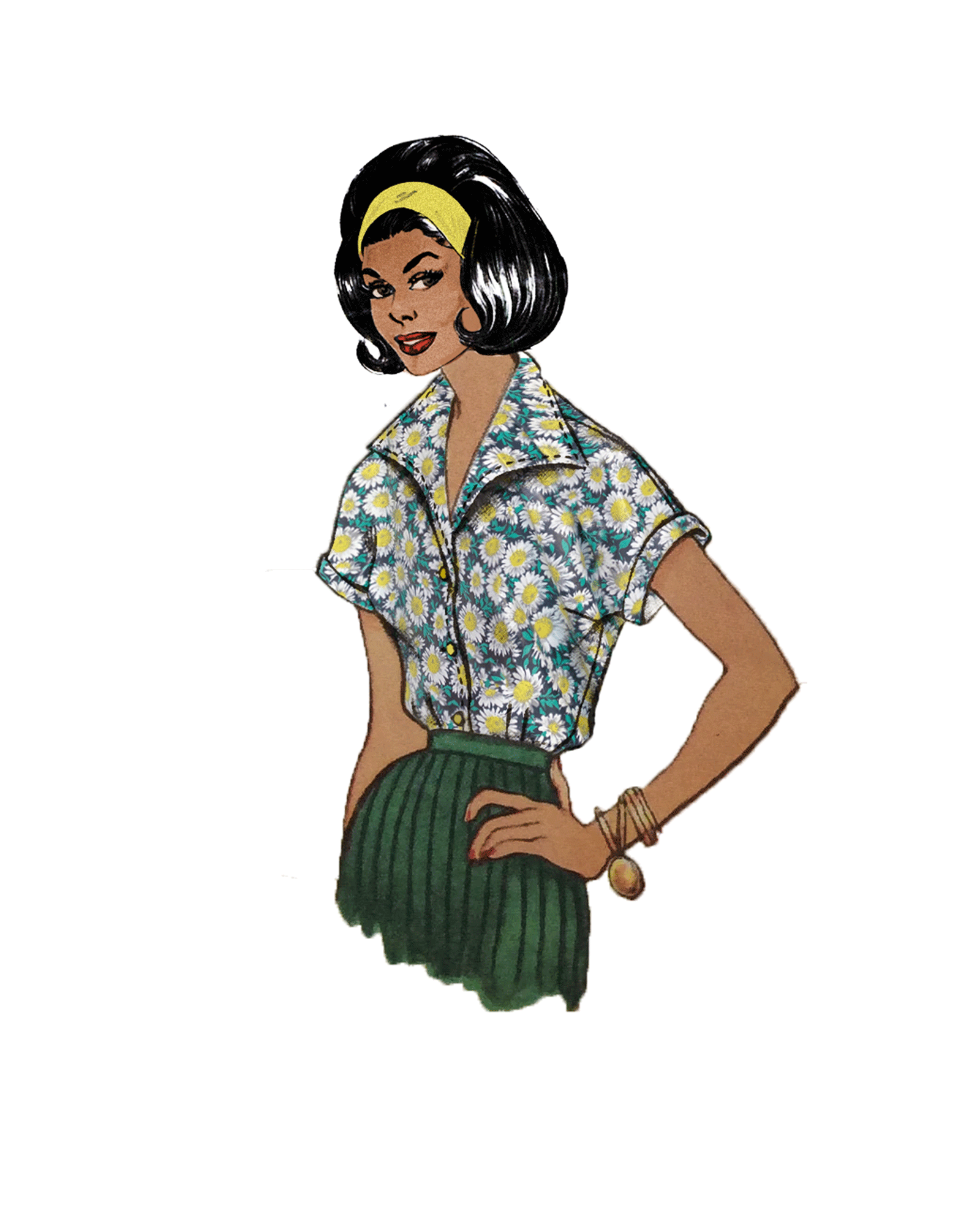 1950s Daisy Print Polished Cotton