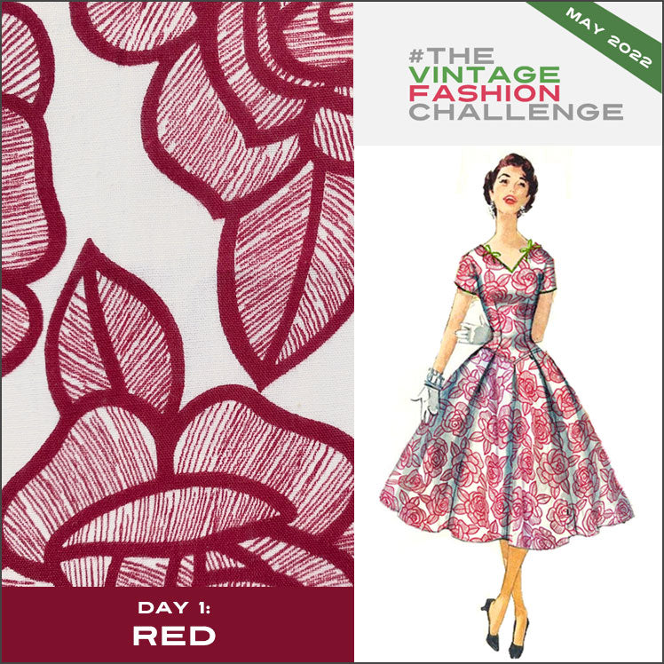 1950s Big, Bold Rose Print Cotton