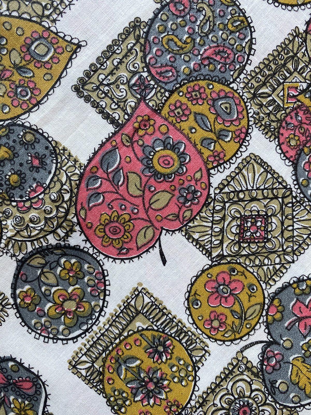 1950s-1960s Novelty Folksy Hearts Floral