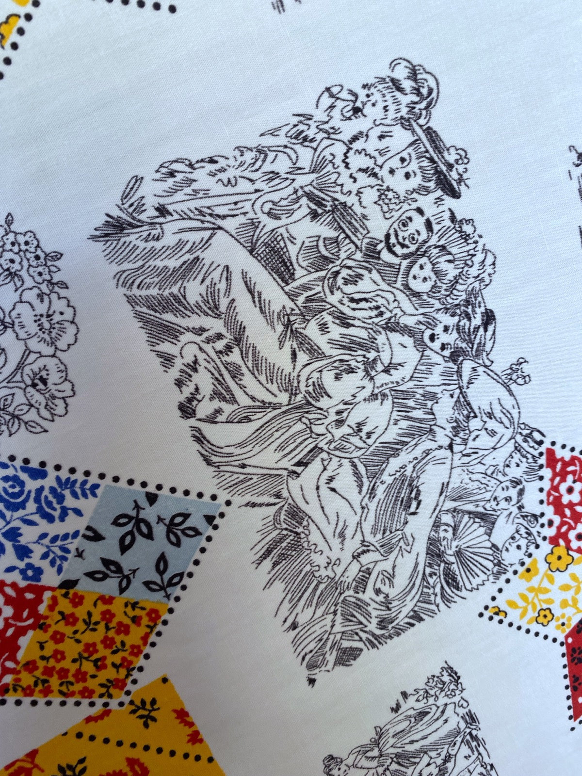 RESERVED 1960s Olden Days Patchwork Novelty Cotton