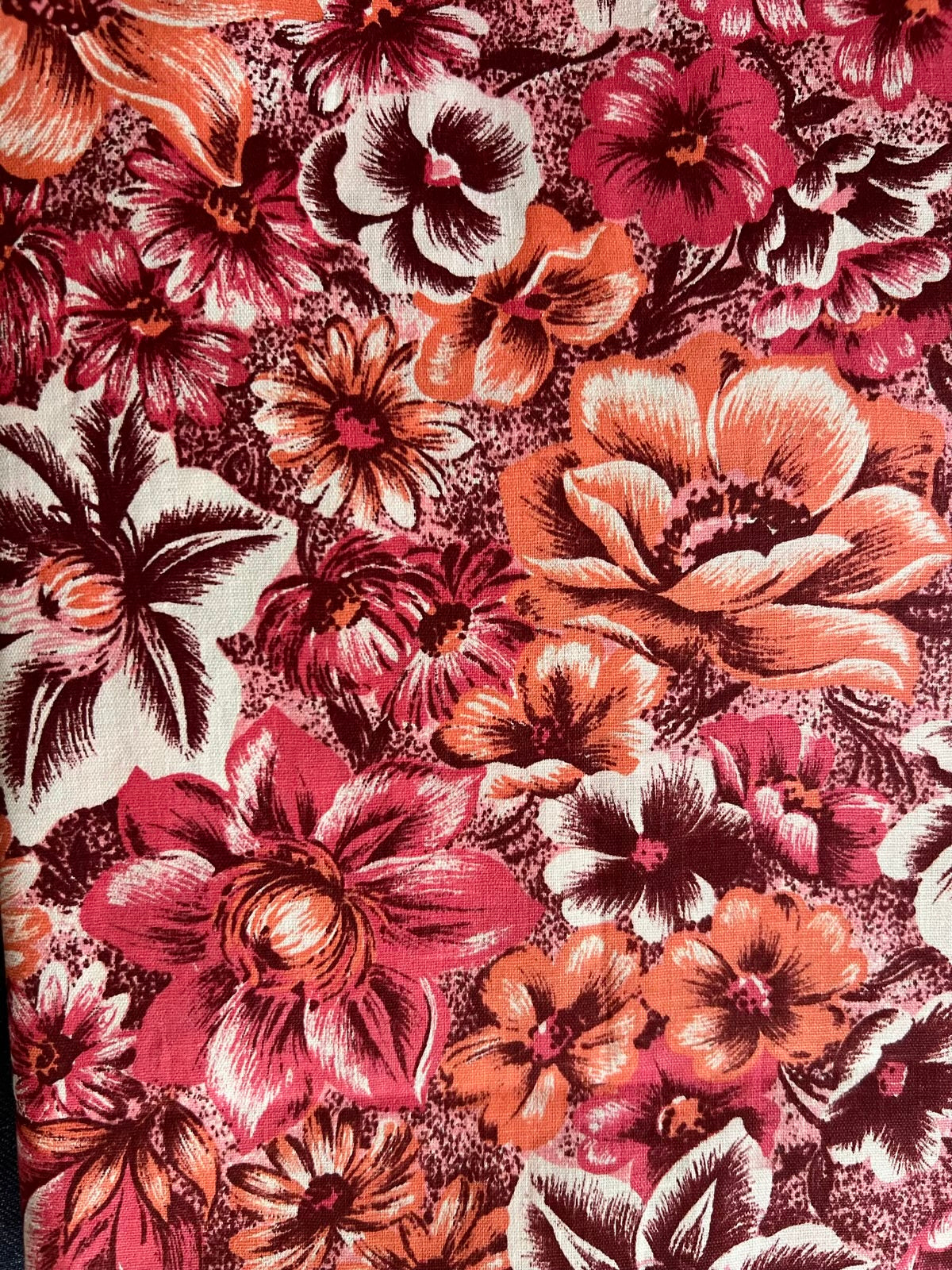 1950s-1960s Pink ans Orange Floral Cotton