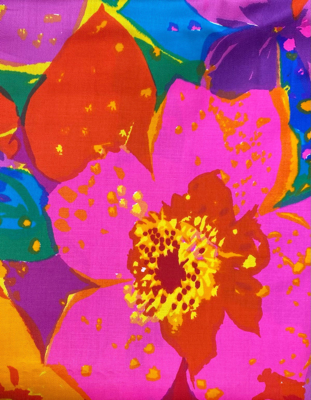 Late 1960s Big, Bright Floral Cotton Sateen