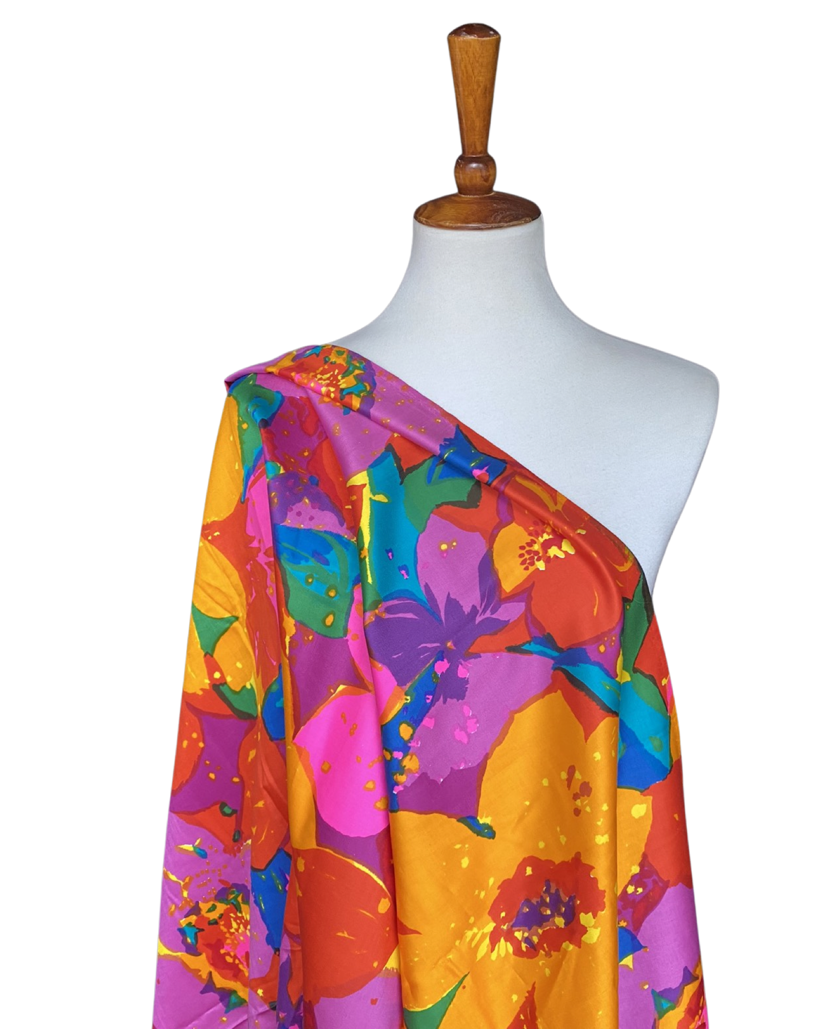 Late 1960s Big, Bright Floral Cotton Sateen