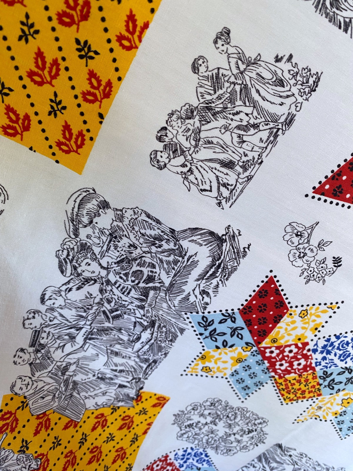 RESERVED 1960s Olden Days Patchwork Novelty Cotton