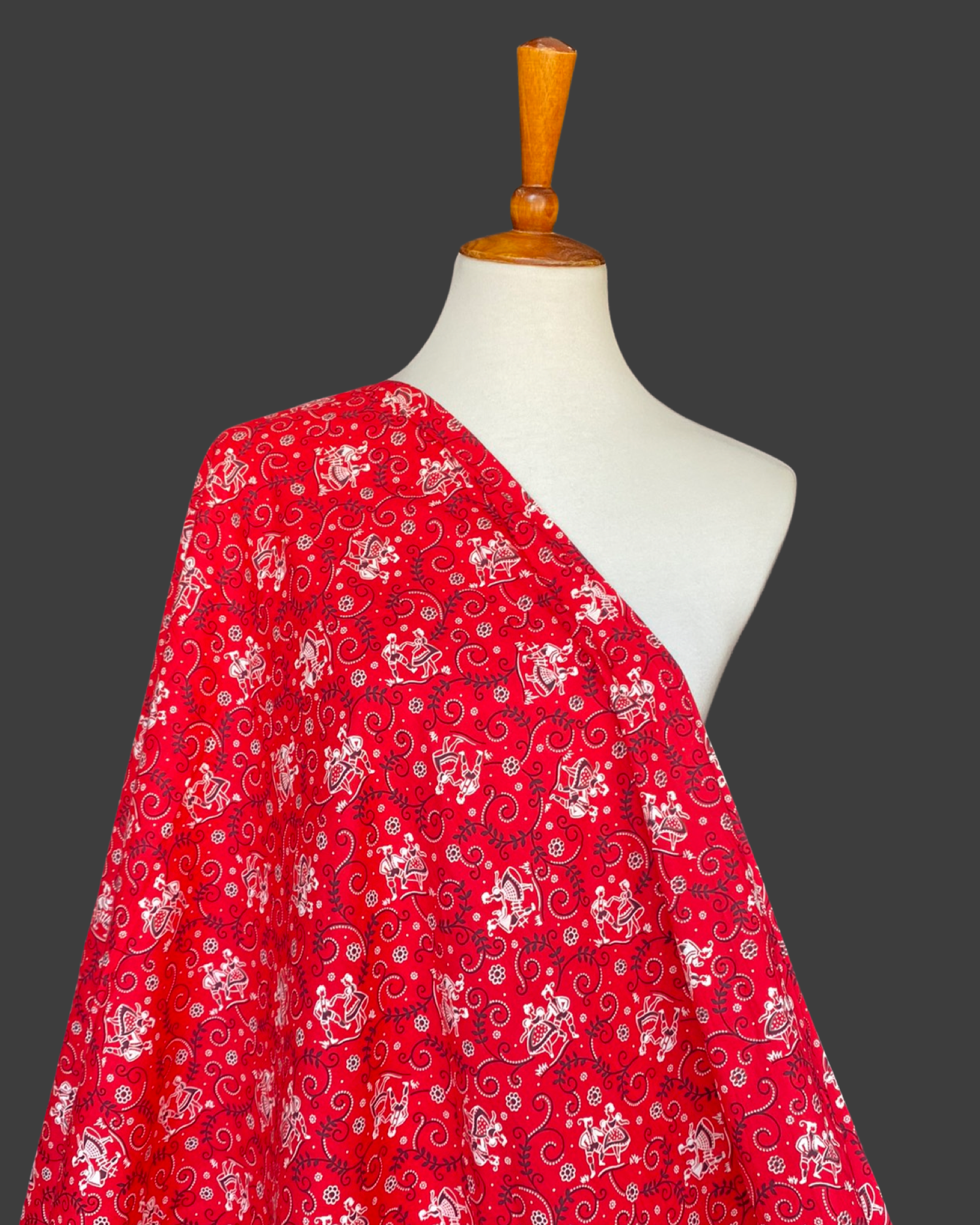 1950s Red Bavarian Novelty Print Cotton