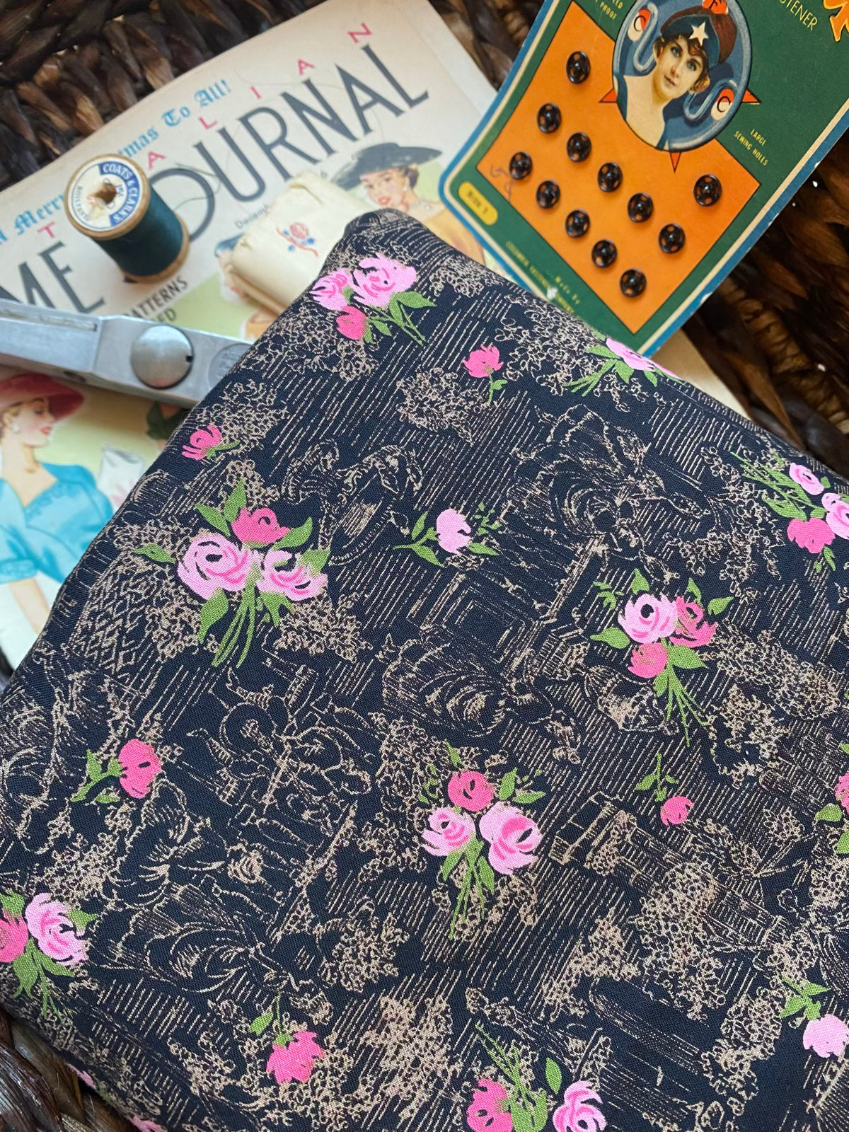 1950s Garden Party - 18th Century Rose Novelty Print Cotton