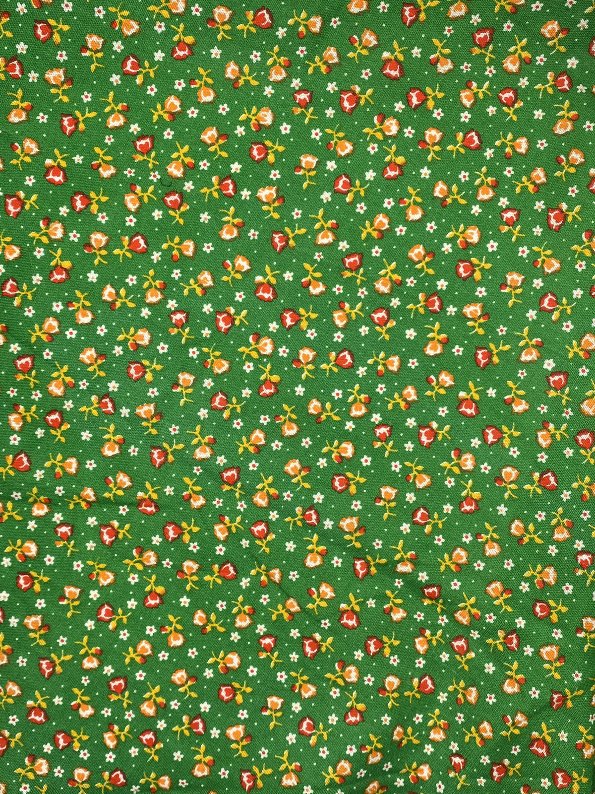1970s Tiny Prairie Green Floral Cotton