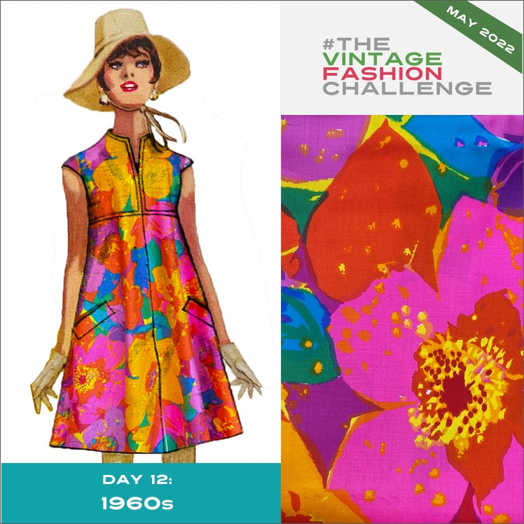 Late 1960s Big, Bright Floral Cotton Sateen