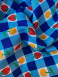 1970s Blue Gingham Fruit print