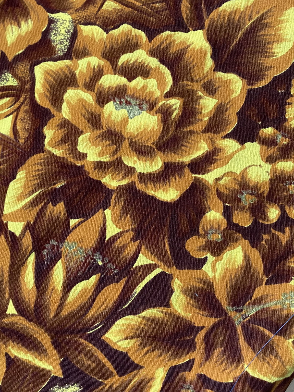 1960s Yellow/Brown Hibiscus Tropical Cotton