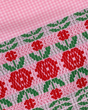 Early 1960s Pink gingham  Floral Embroider  Border Print Cotton