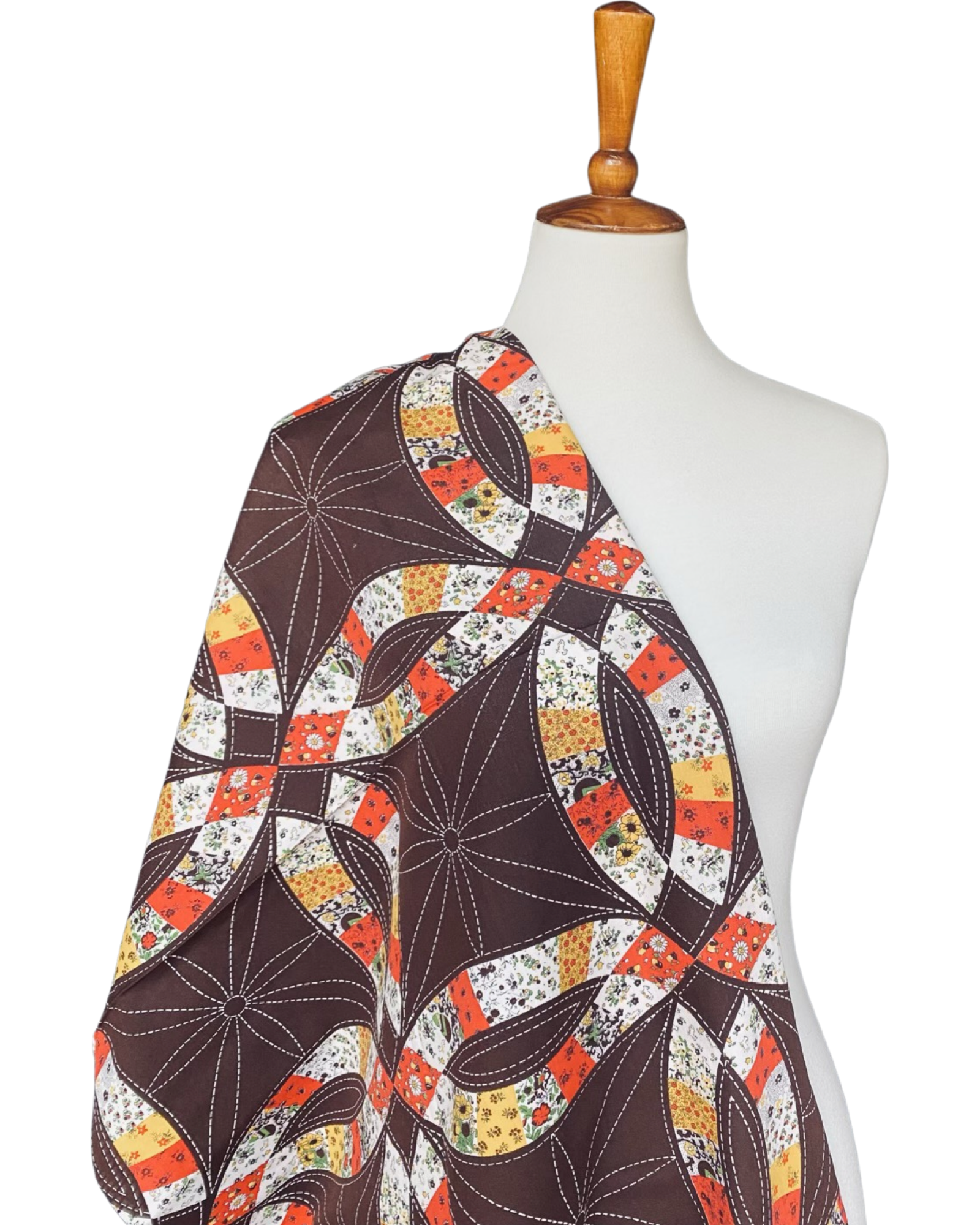 1970s Wedding Ring Cheater Quilt Cotton