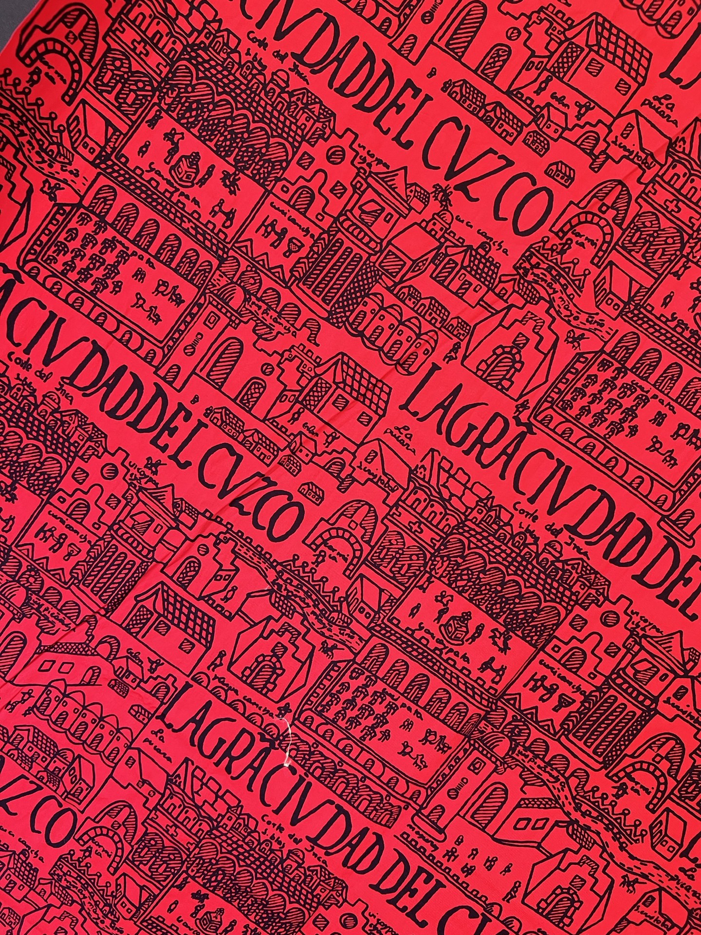 1950s "La Gra Ciudad de Cuzco" Peruvian Novelty Print Cotton