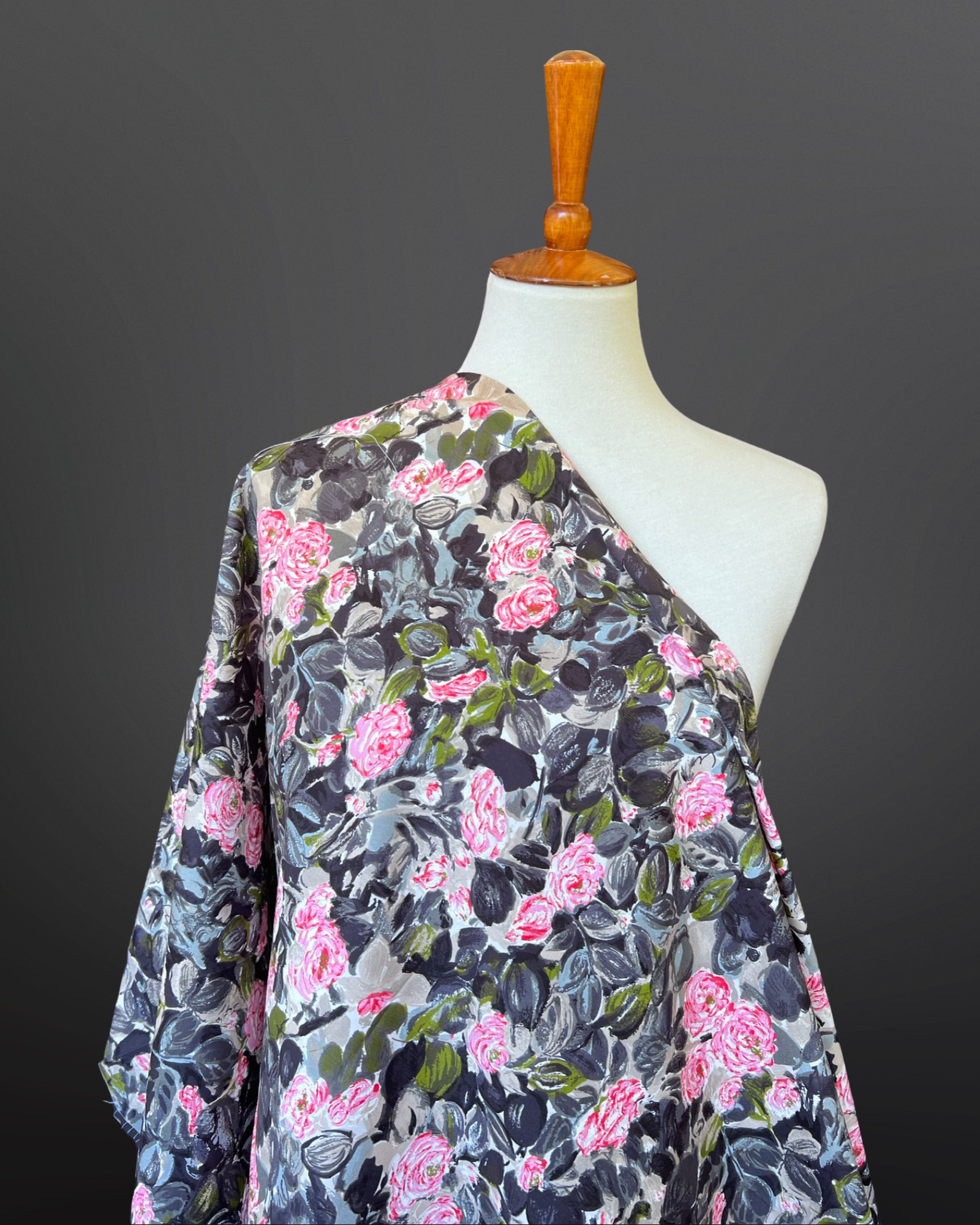 RESERVED1950s Painterly Pink and Grey Roses Cotton