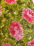 1950s-1960s Bold  Pink and Green Floral Cotton
