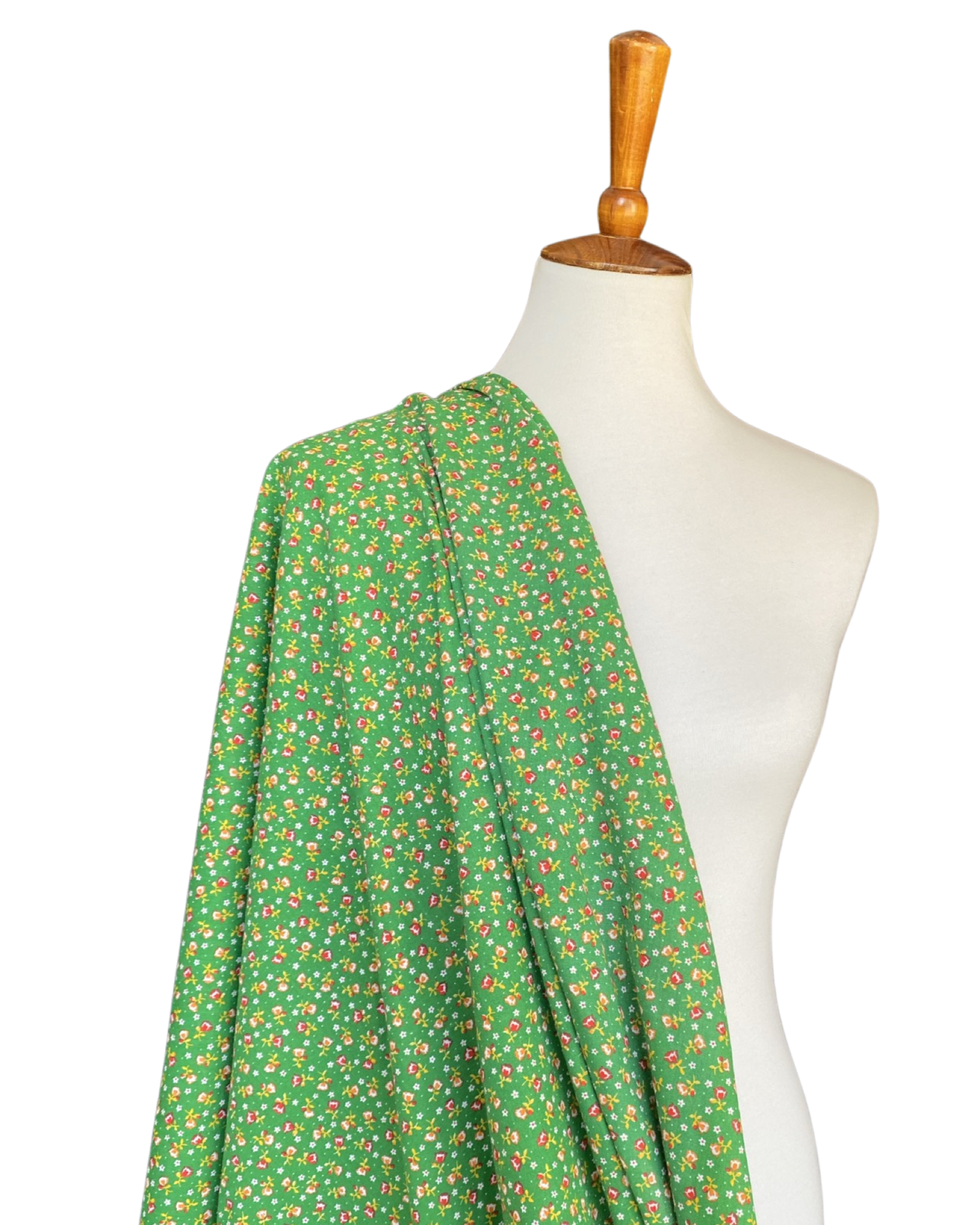 1970s Tiny Prairie Green Floral Cotton
