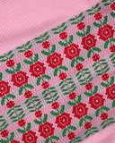 Early 1960s Pink gingham  Floral Embroider  Border Print Cotton