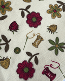 1960s Folksy Sewing Floral Novelty Print Cotton