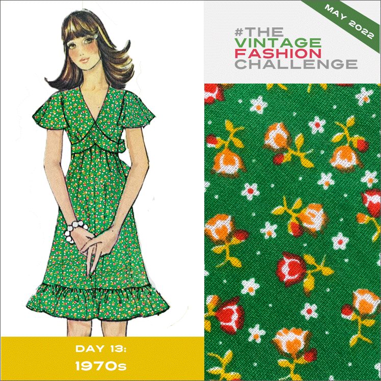 1970s Tiny Prairie Green Floral Cotton