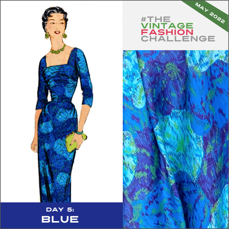 Late 1950s Painterly Blue Floral Cotton