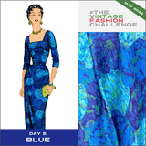 Late 1950s Painterly Blue Floral Cotton