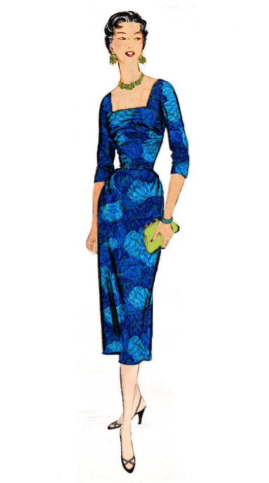 Late 1950s Painterly Blue Floral Cotton