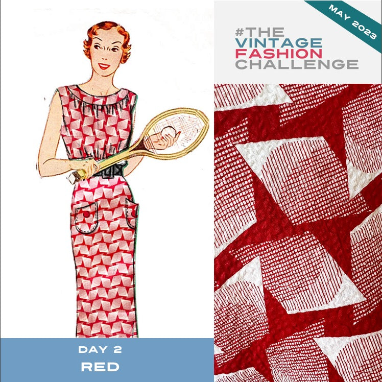 1930s-1940s Geometric Red and White Plisse