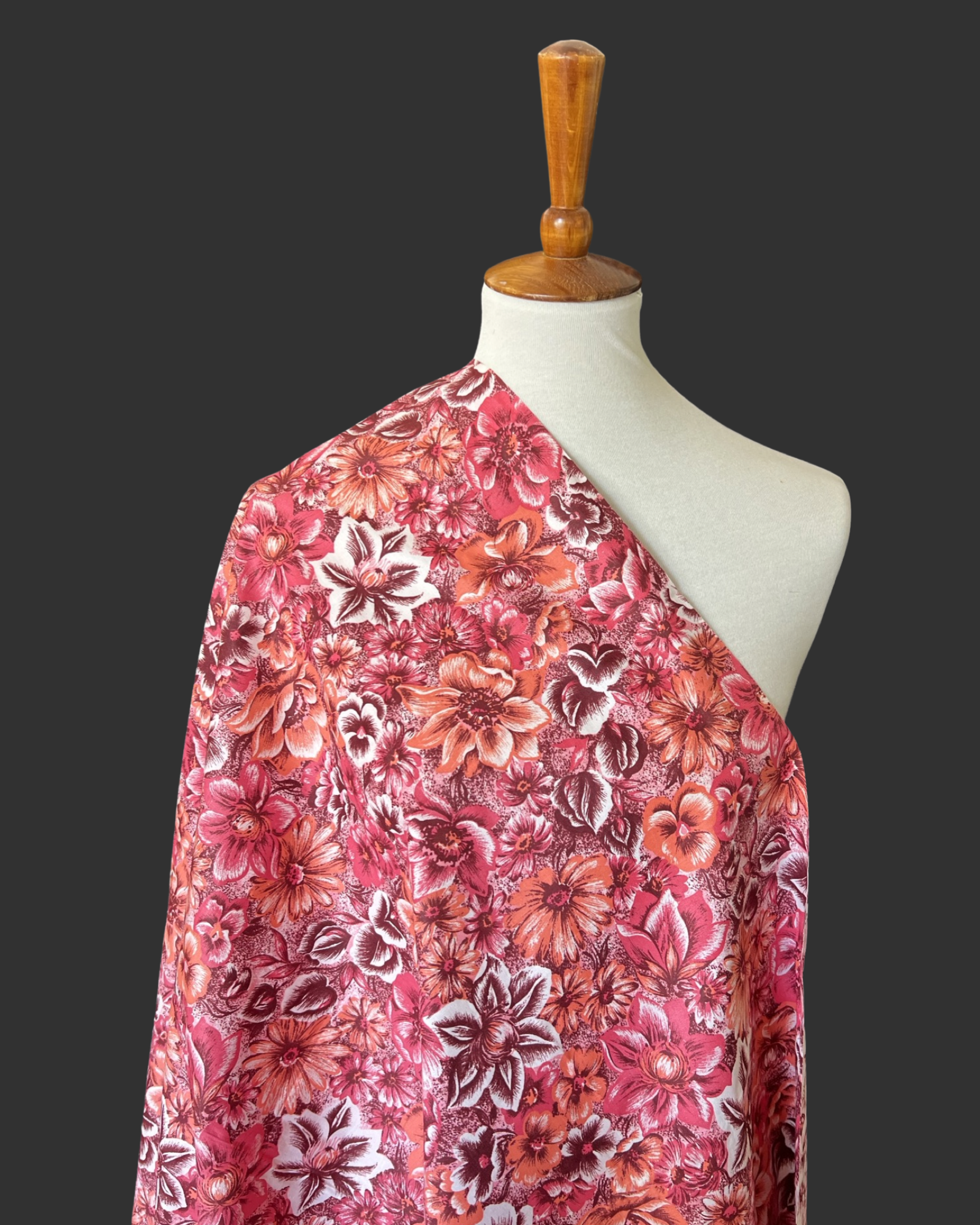 1950s-1960s Pink ans Orange Floral Cotton