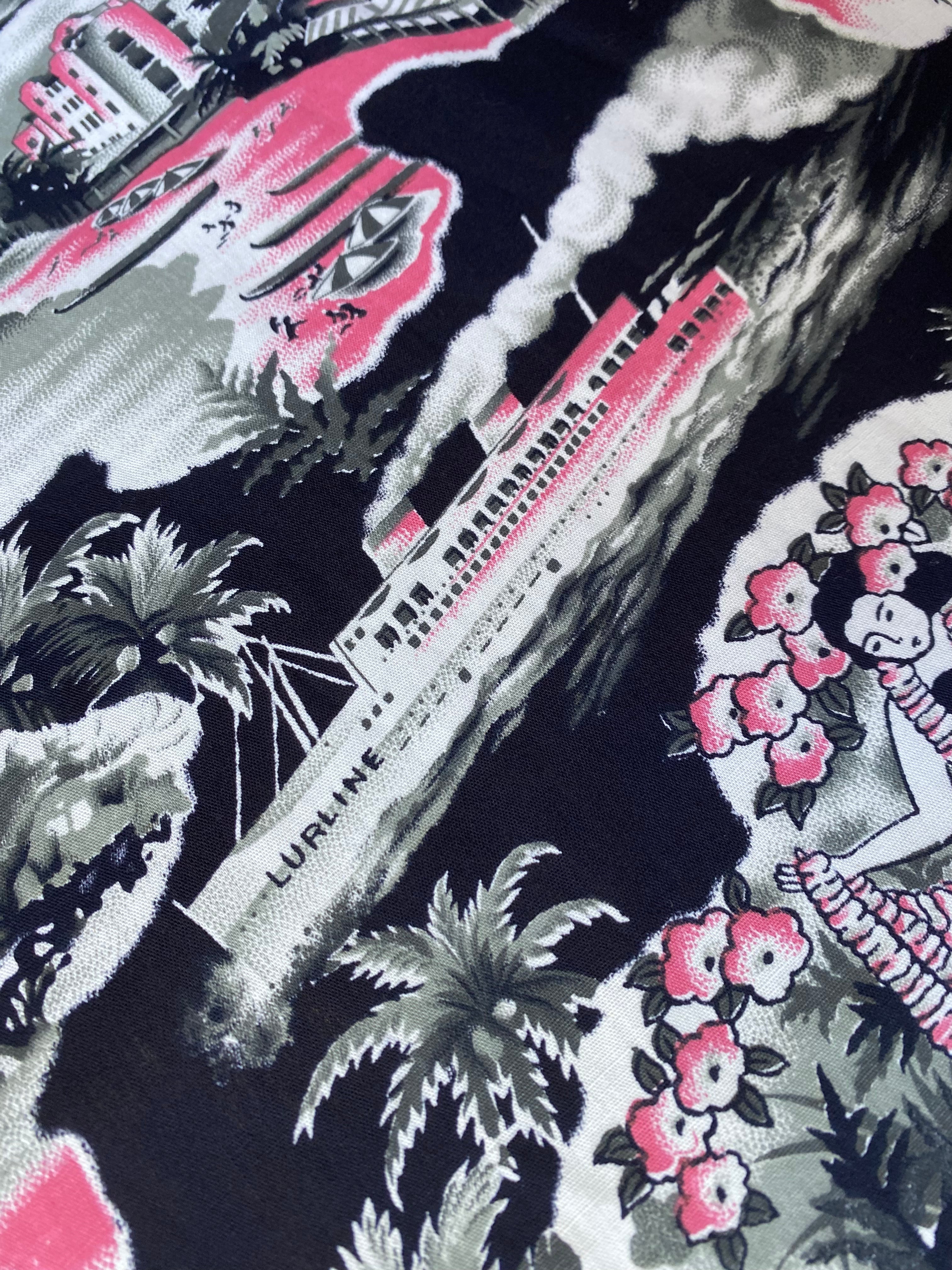 1950s Hawaiian Landmarks Cotton Fabric