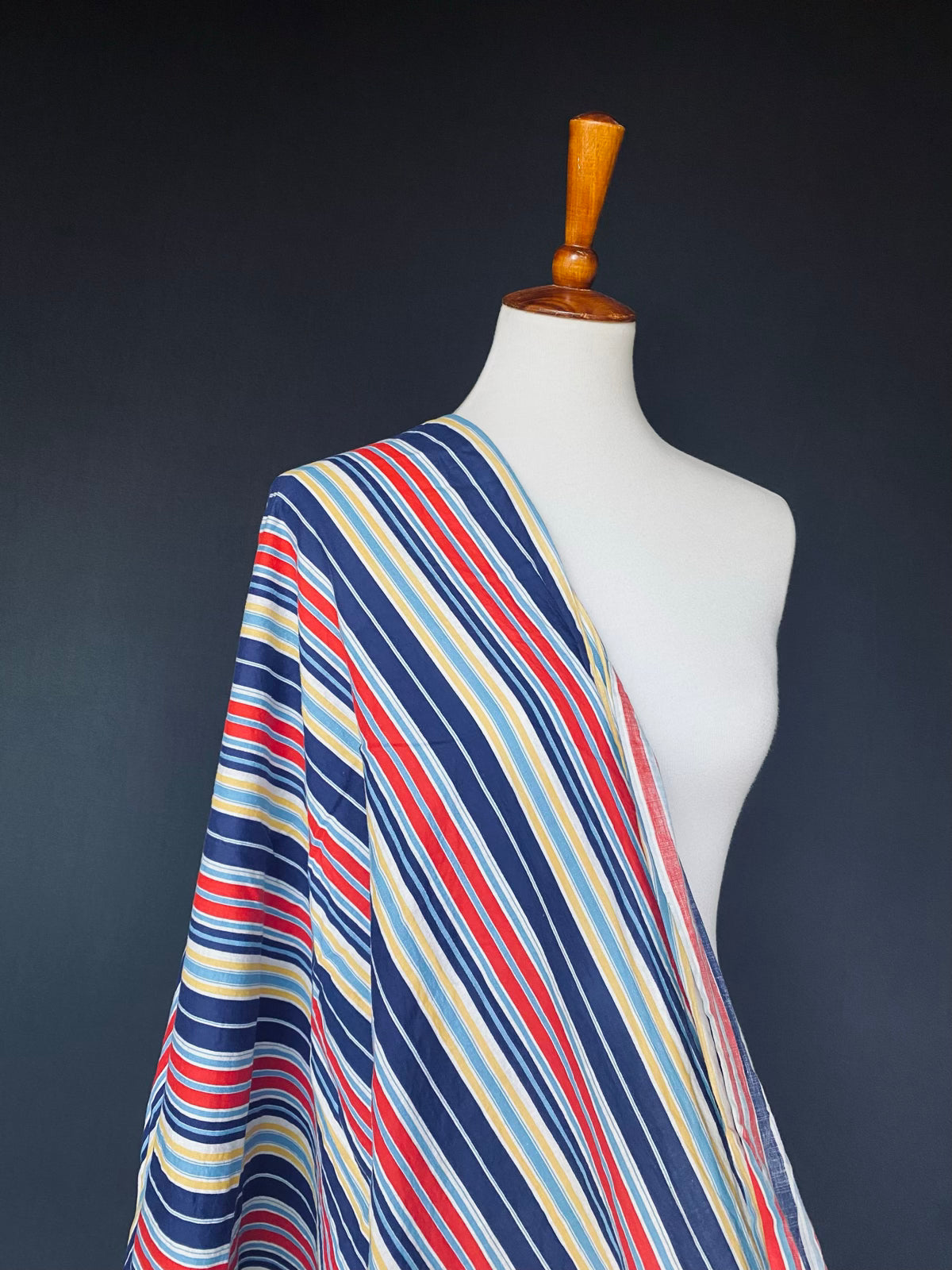 1930s-1940s Primary Colors Striped Fabric