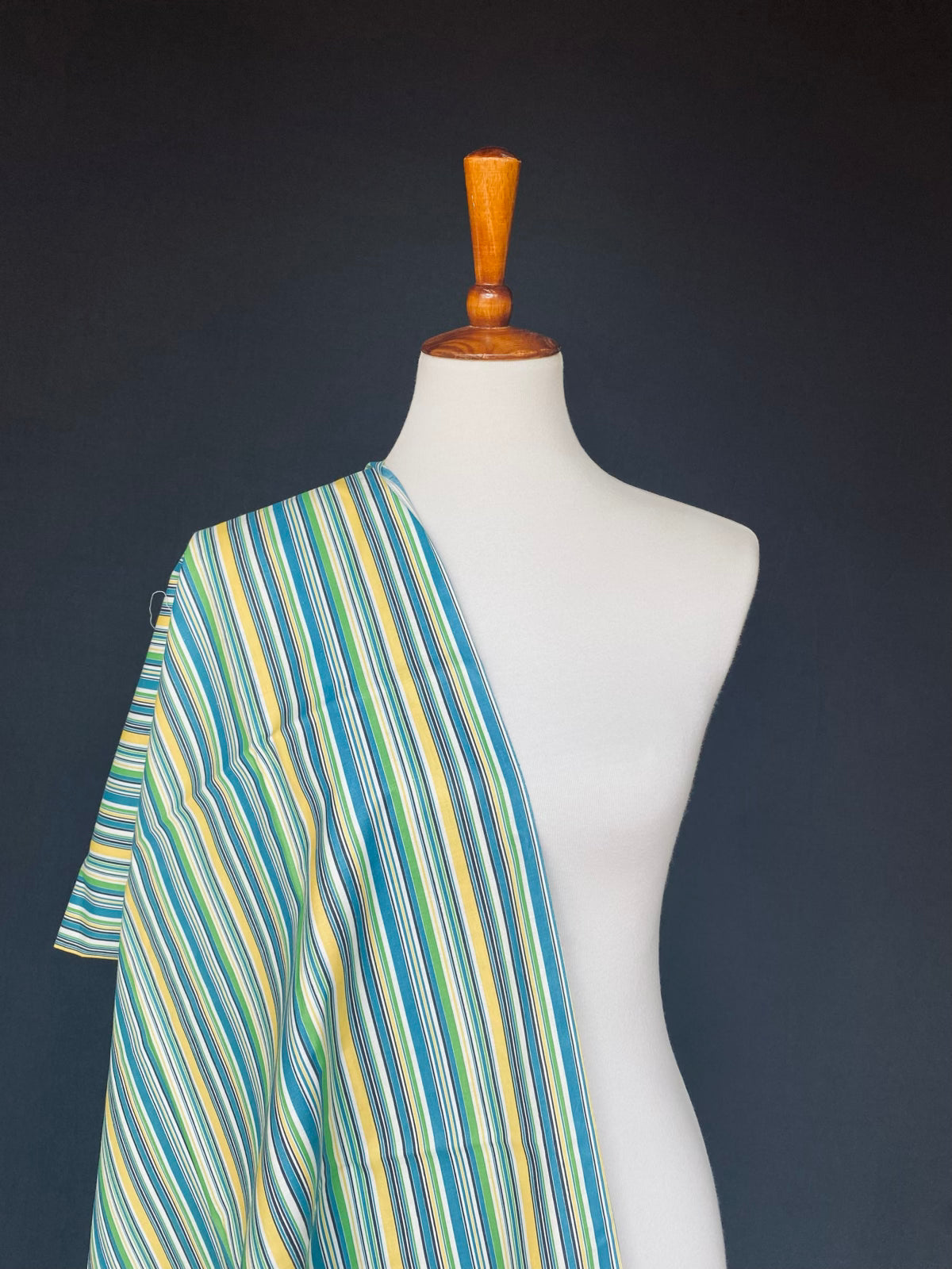 1930s-1950s Green Yellow Blue Stripe Cotton