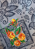 1940s-50s Yellow and Grey Rose Cotton