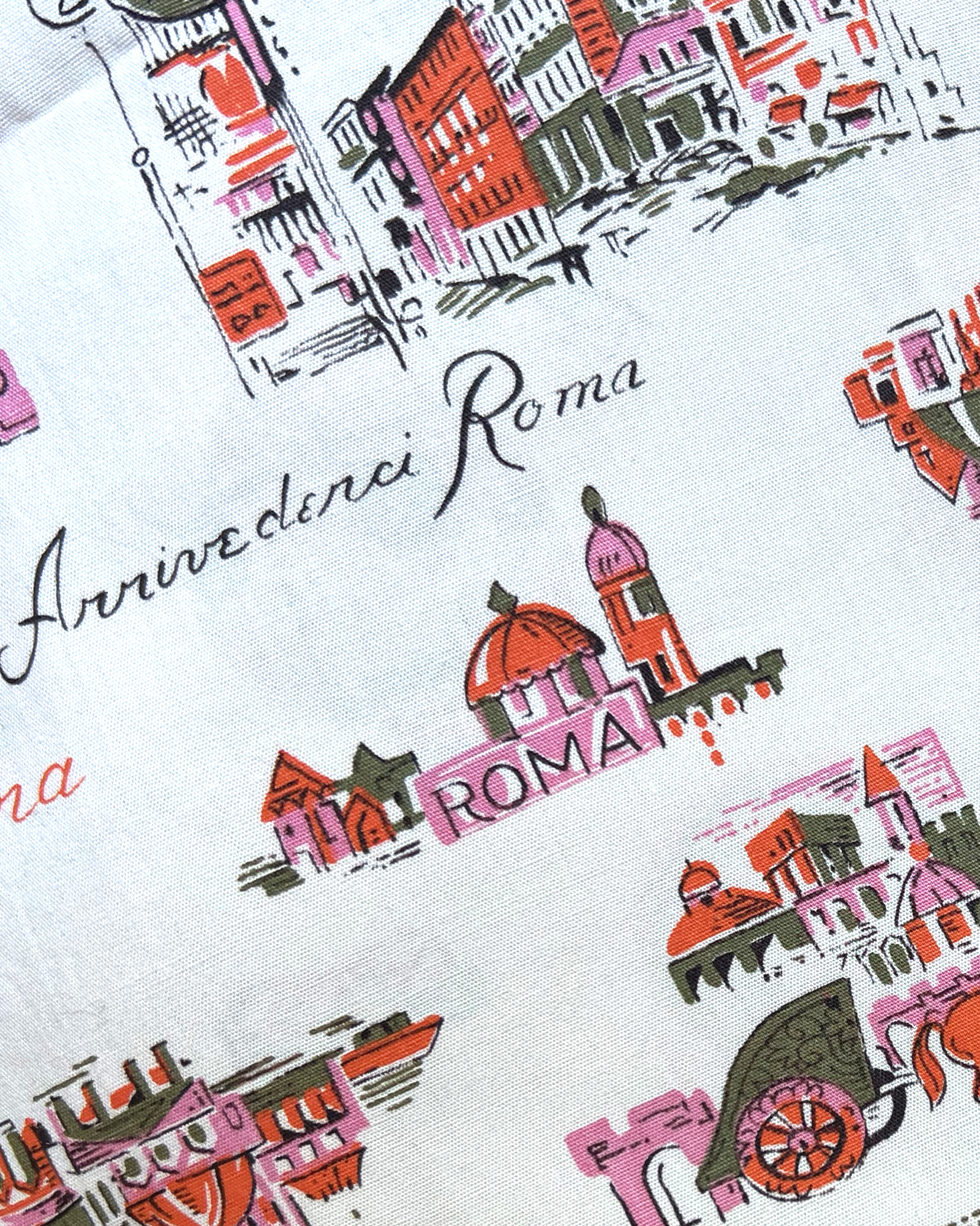 1950s "Arrivederci Roma" Novelty Print Cotton