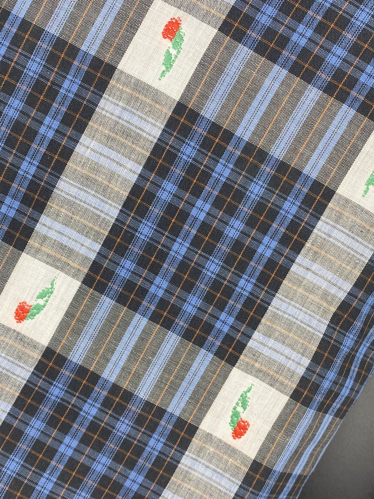 1970s-1980s Plaid Shirting with Floral Embroidery