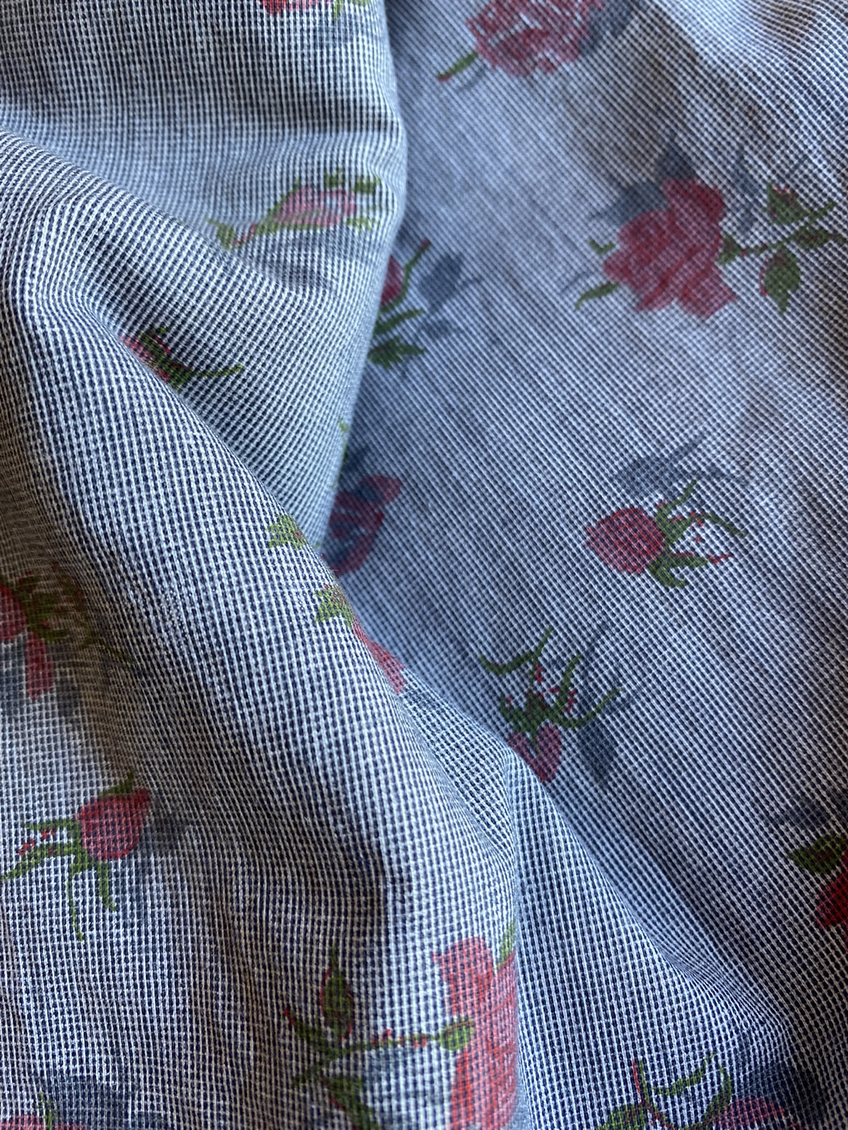 1950s Grey Check with Pink Roses  Cotton