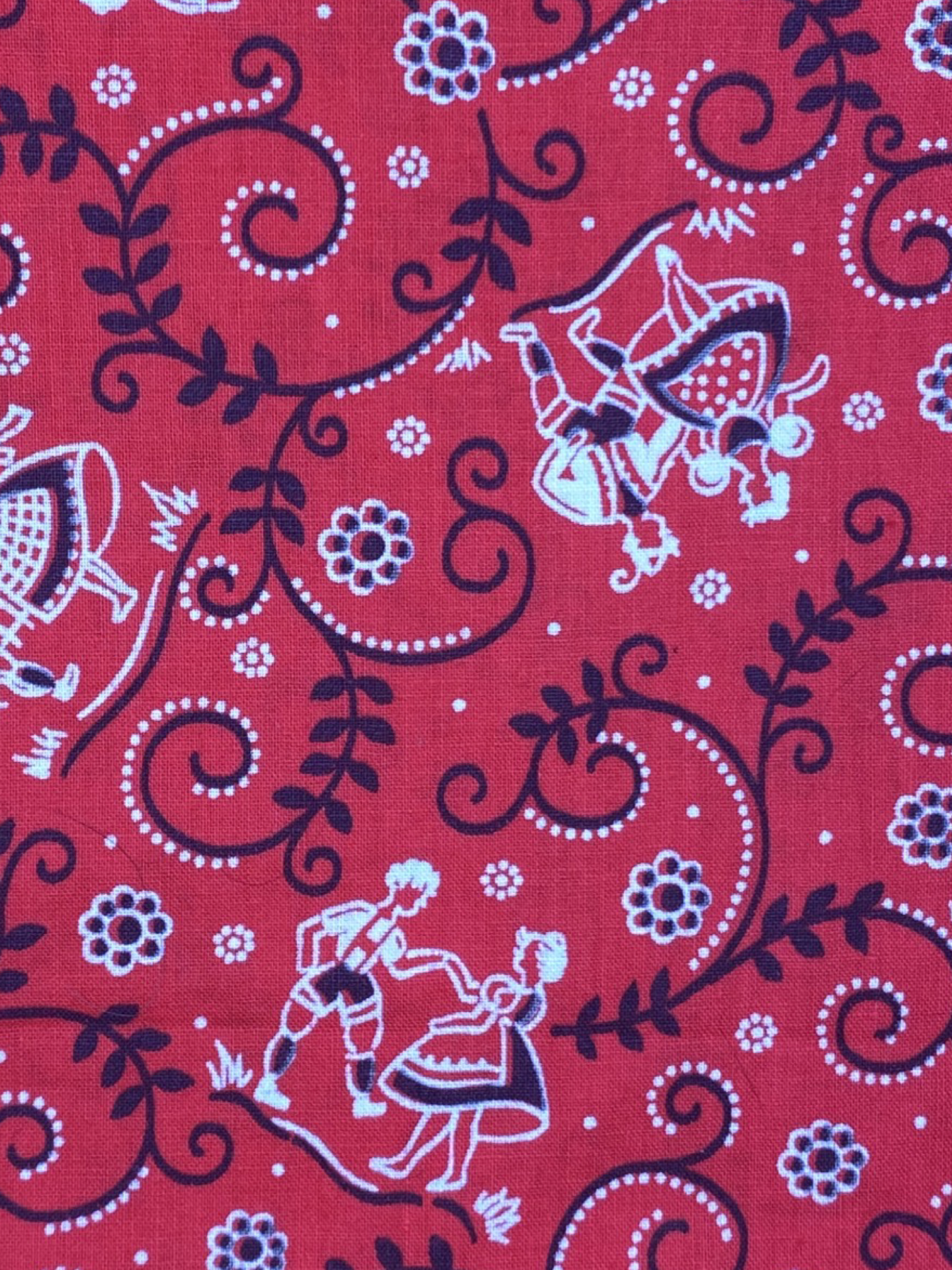 1950s Red Bavarian Novelty Print Cotton