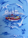 Vintage 1950s Style Novelty Sailing Print Cotton Plisse