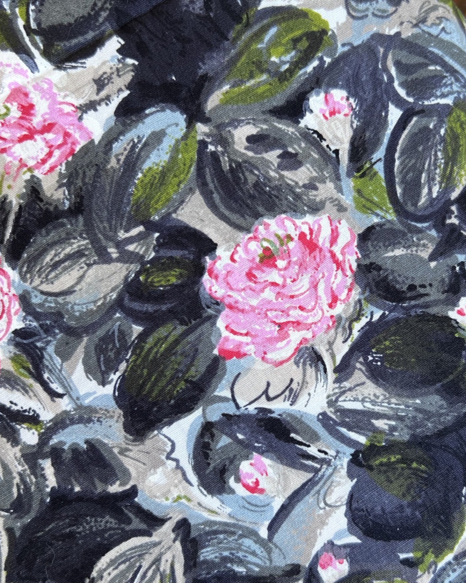 RESERVED1950s Painterly Pink and Grey Roses Cotton