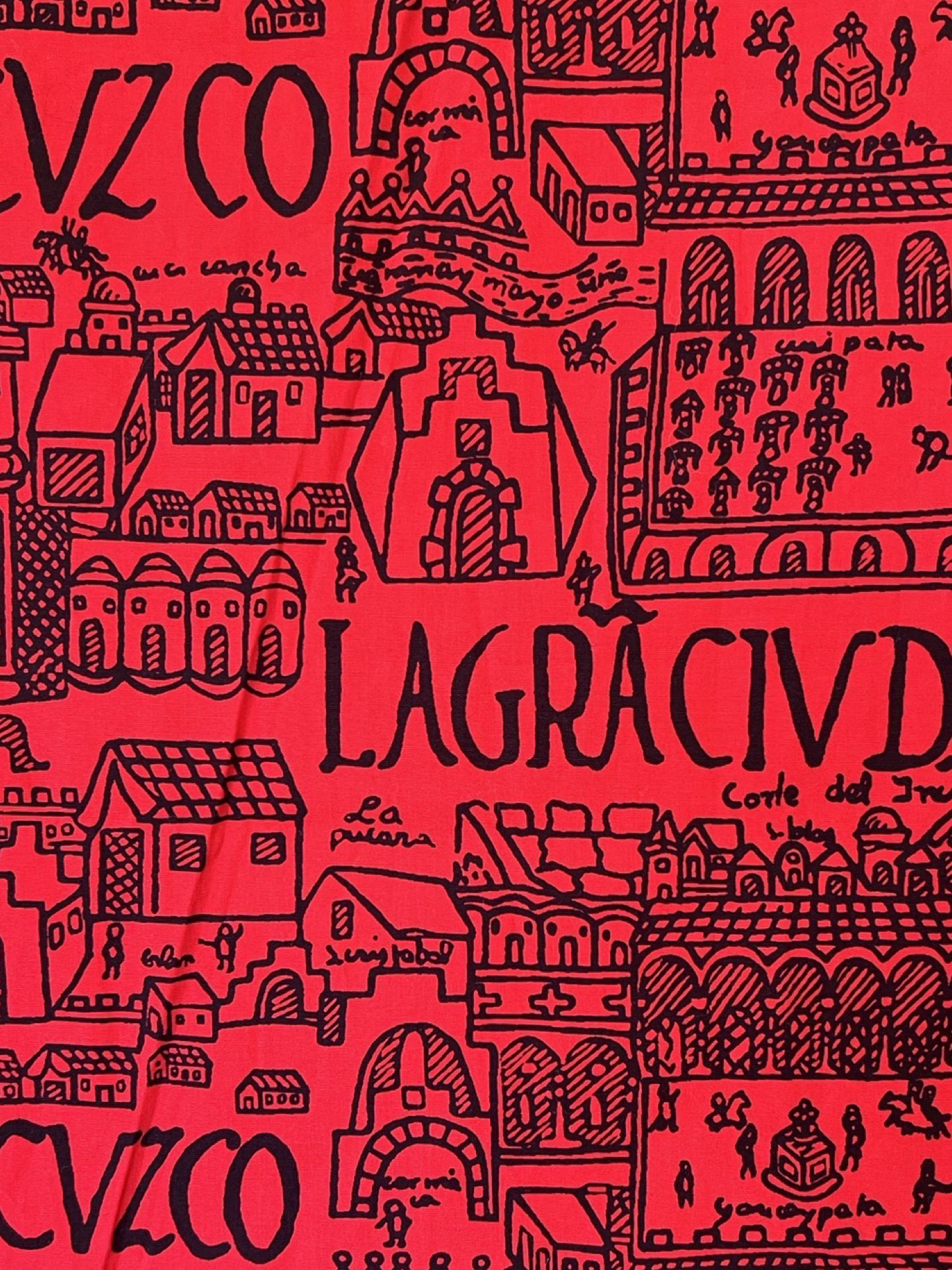 1950s "La Gra Ciudad de Cuzco" Peruvian Novelty Print Cotton
