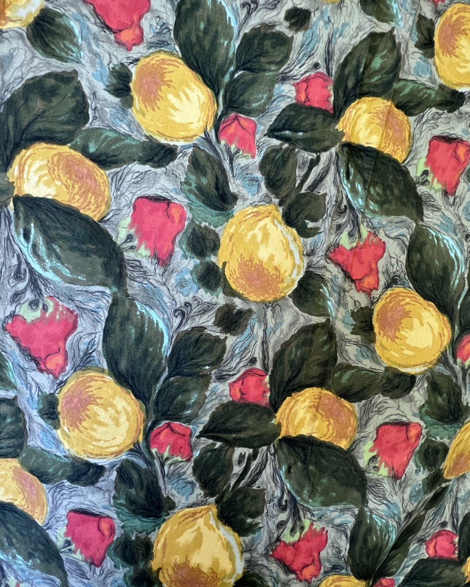 1950s Ceil Chapman-esque Painterly Strawberry & Lemon Cotton