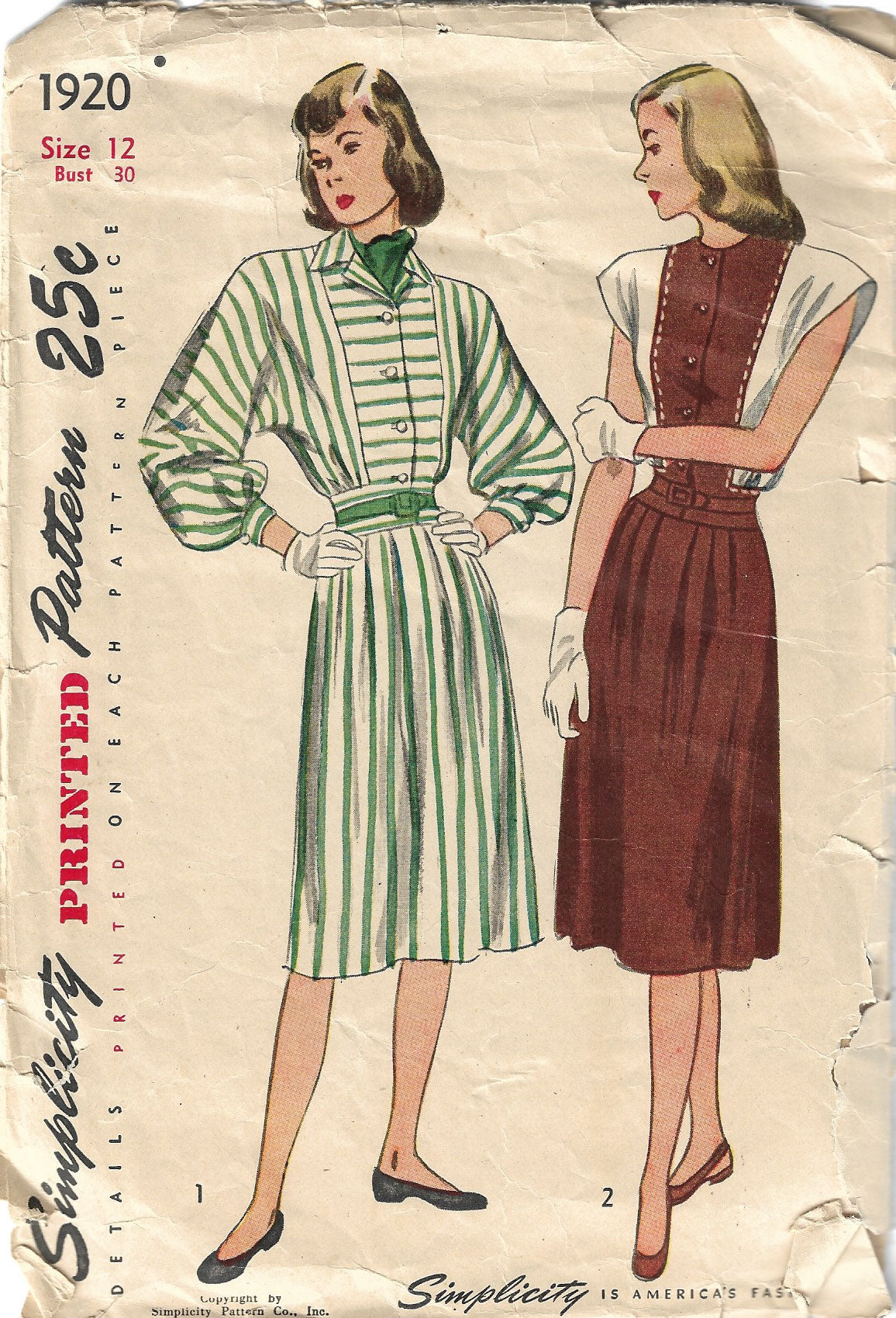 Mid 1940s Dress Pattern -Simplicity 1920